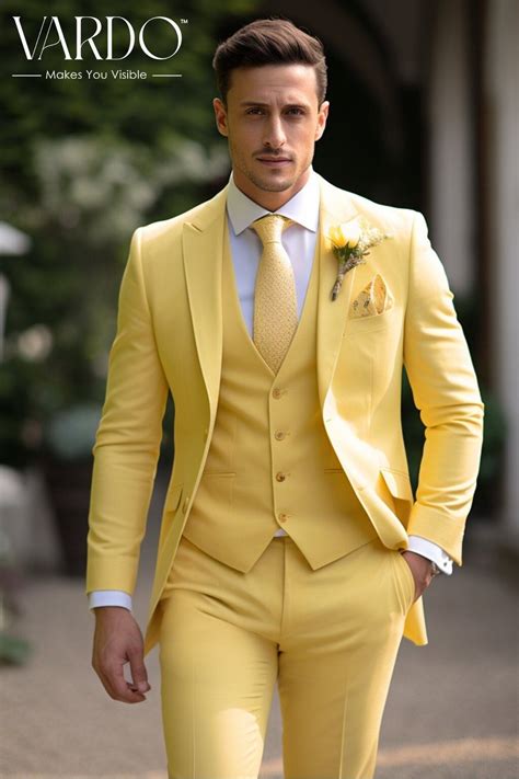 Premium Outfit Light Yellow Three Piece Suit for Men Wedding-tailored