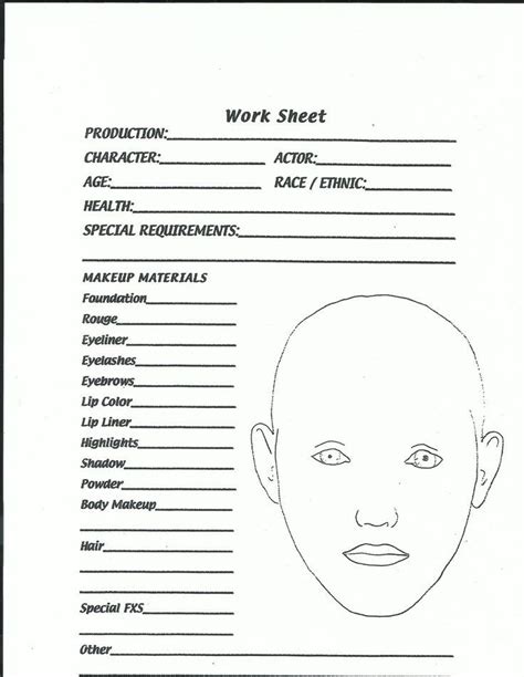 Makeup Design Worksheet Printable Worksheet