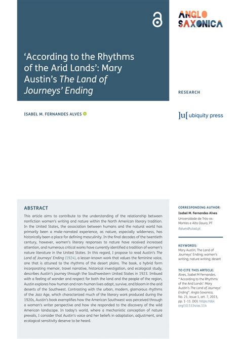 Pdf ‘according To The Rhythms Of The Arid Lands Mary Austins The
