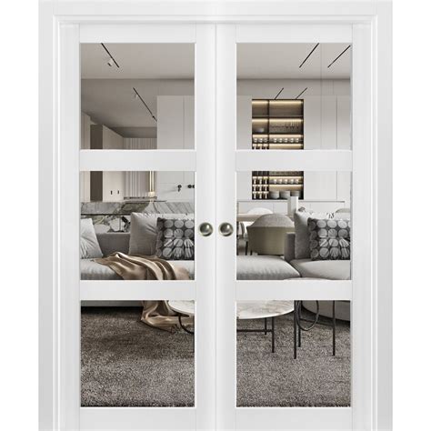 Sartodoors Sliding French Double Pocket Doors Clear Glass 3 Lites