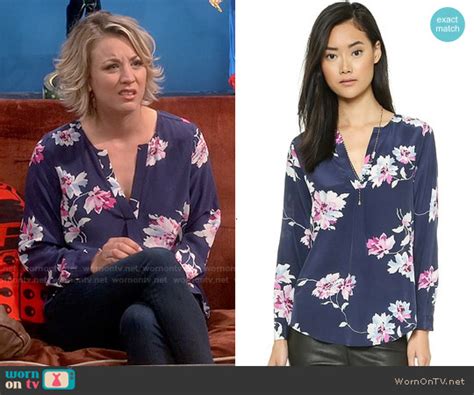 Wornontv Pennys Blue Floral V Neck Blouse On The Big Bang Theory