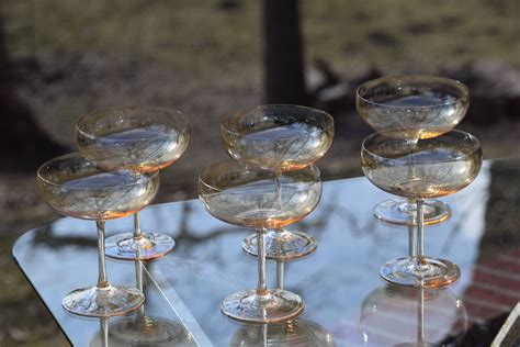 Vintage Light Amber Champagne Coupe Glasses Set Of 6 Vintage Champagne Colored Cocktail