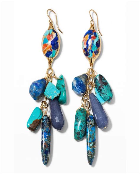 Devon Leigh Spiny Oyster Lapis Earrings With Turquoise Ocean Jasper Lapis Earrings Women