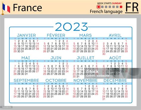 Vetores De Calendário De Bolso Horizontal Francês Para 2023 Semana