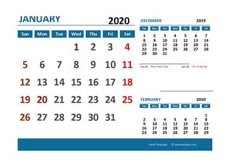 2020 Excel Calendar With Holidays Free Printable Templates