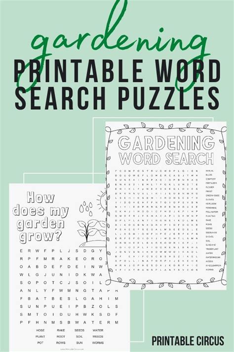 Gardening Word Search Puzzles Printable Circus