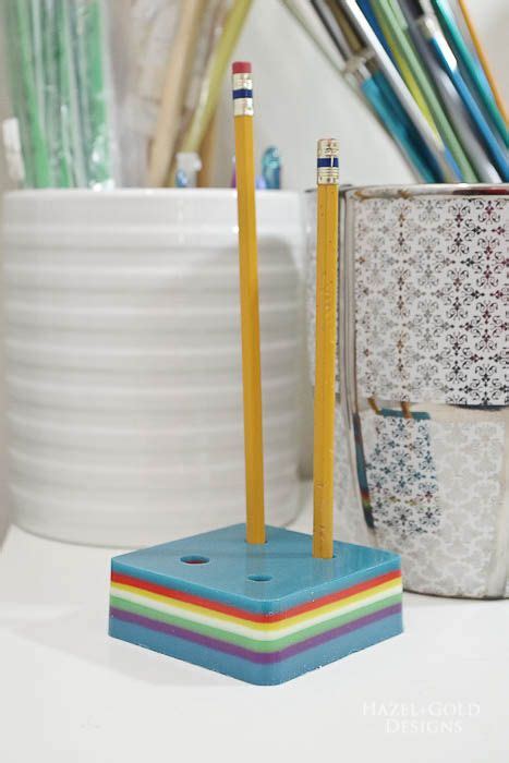 Diy Colorful Layered Resin Pencil Holder Pencil Holder Crafts Diy