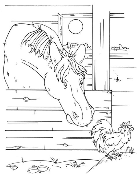 Farm Life Coloring Pages A Horse And A Rooster Bulk