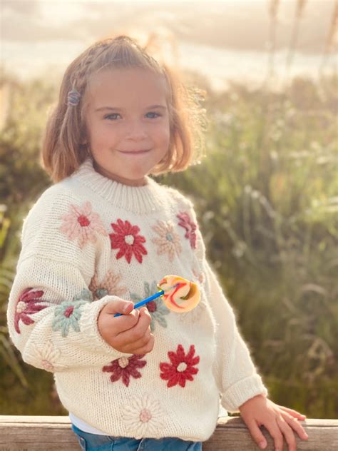 Floral Embroidery Knit Sweater For Girls Hand Embroidery Etsy Uk