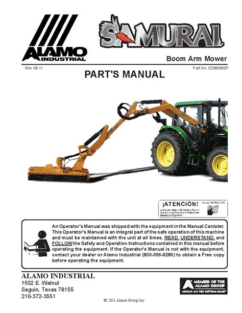 Alamo Samurai Boom Arm Mower Parts Manual Pdf Download Service Manual