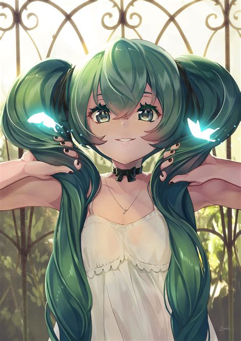 Pondel Smiling Anime Girls Vocaloid Hatsune Miku Twintails Sun