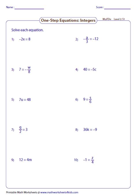 One Step Equation: Multiplication and Division
