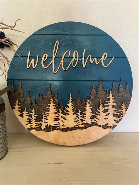 Wood Welcome Sign Round Welcome Sign Outdoors Wall Decor Etsy