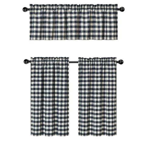 Country Plaid Gingham Checkered Farmhouse 3 Pc Cafe Kitchen Curtain