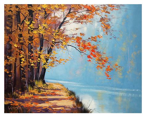 Lake Oil Painting Autumn Fine Art Traditional Landscape Graham Gercken