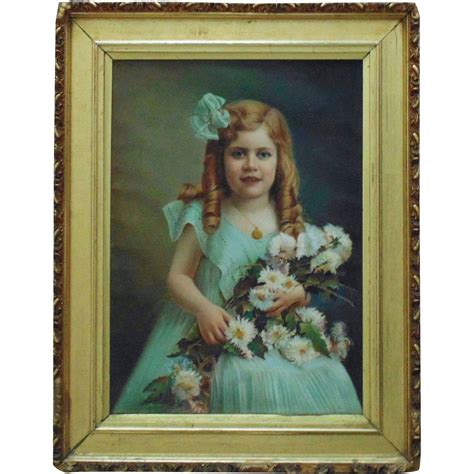 Victorian Pastel Portrait Girl Child w/ Flowers Signed Antrim Landsy ...