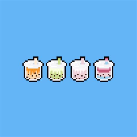 Premium Vector Pixel Art Cute Bubble Milk Tea Icon Set