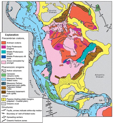 Map Geologic And Tectonic Features Of North America Rocksstones