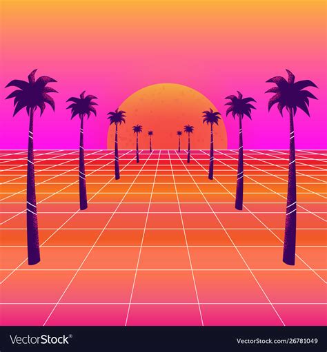 Synthwave Sun And Palm Trees Royalty Free Vector Image