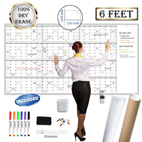 Large Reusable Dry Erase Yearly Wall Calendar Jumbo Premium Laminated