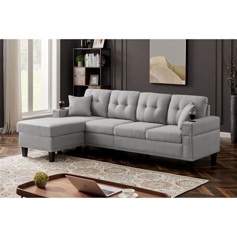 Devion Furniture Fabric Linen Modern Style Sectional Sofa And Chaise With