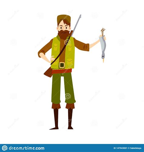 Proud Hunter With Dead Duck Isolated Hunting Man In Confident Pose