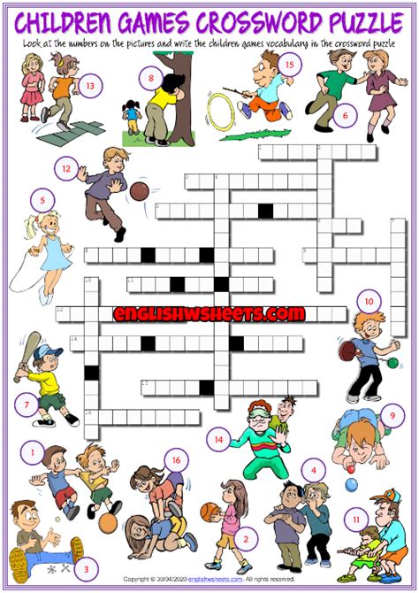 Classroom Objects Esl Vocabulary Crossword Puzzle Worksheet For Kids