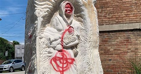 Sculpture Of Escaping Slave Vandalized Left Defaced With Blm Graffiti