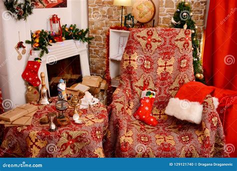 Santa S Living Room Decorated For Christmas Stock Photo Image Of