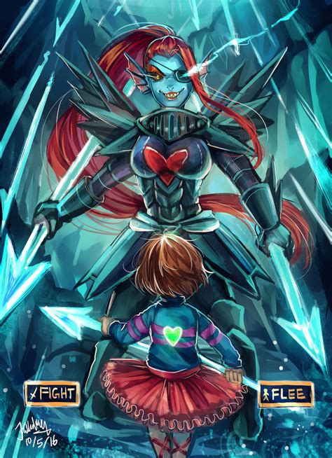 Frisk Undyne And Undyne The Undying Undertale Drawn By K Ptn Danbooru