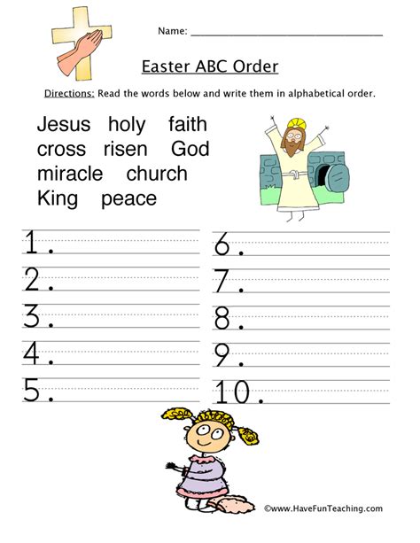 Easter Religious Abc Order Worksheet By Teach Simple