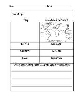 blank country fact sheet  interactive printables tpt