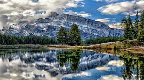 Reflection Of Alberta Banff National Park Canada Mount Rundle Mountain