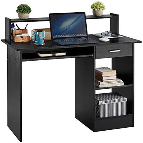 Buy Yaheetech Black Computer Desk With Drawers Storage Shelf Keyboard
