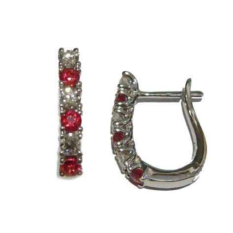 18ct White Gold Ruby And Diamond Hoop Earrings R 047ct D 034ct