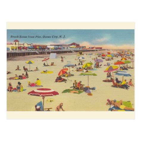 Vintage Beach Scene Ocean City Nj Postcard