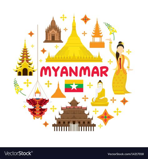 Myanmar Travel Attraction Label Royalty Free Vector Image