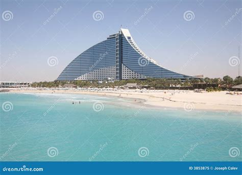 Jumeirah Beach And Burj Al Arab Hotel At Night Stock Image