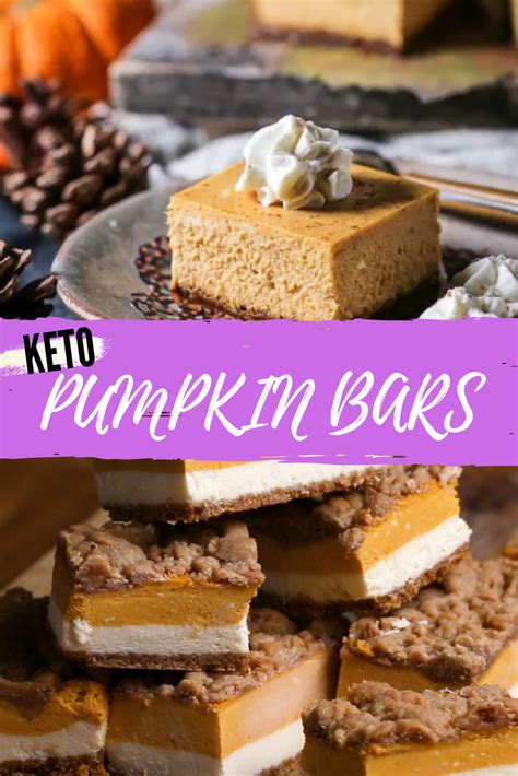 These easy pumpkin bars are super moist, perfectly spiced, and slathered in tangy cream cheese frosting. Keto Pumpkin Bars (With images) | Pumpkin bars, Keto ...