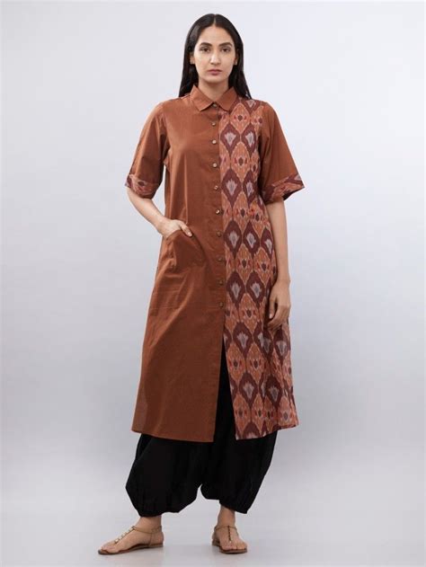 Brown Cotton Ikat Kurta Clothes Kurti Designs Kurti Patterns