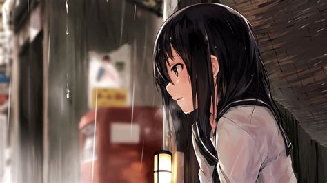 Girl Sitting In Rain Wallpaper