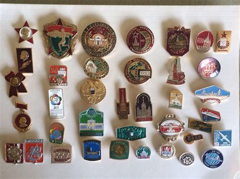 35 Vintage Russian Pins Tourist And Sport And Political And Commerce
