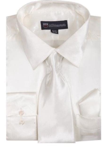 Mens Shiny Satin Dress Shirt With Tie And Handkerchief Set