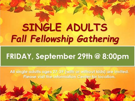 Single Adults Fall Fellowship Gathering We Are The Cityline Church