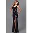 Long V Neck Black Prom Dress With Embroidery PromGirl