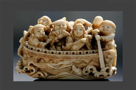 See more ideas about netsuke, japanese, japanese art. Japanese Netsuke in ivory, group of characters on a boat ...