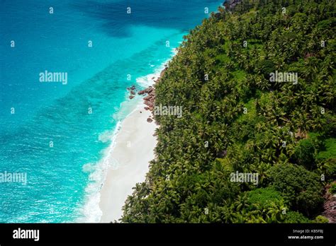 Aerial View Of Tropical Beach And Lagoon Seychelles Indian Ocean