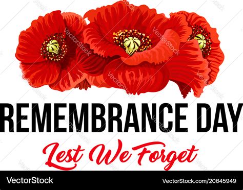 Remembrance Day Lest We Forget Poppy Icons Vector Image