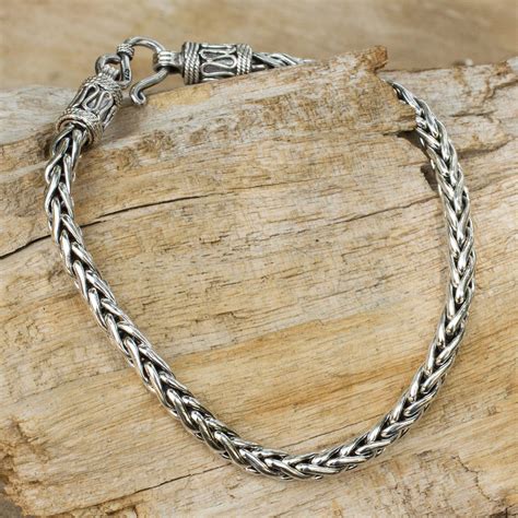 Mens Sterling Silver Chain Bracelet From Thailand Strength Novica