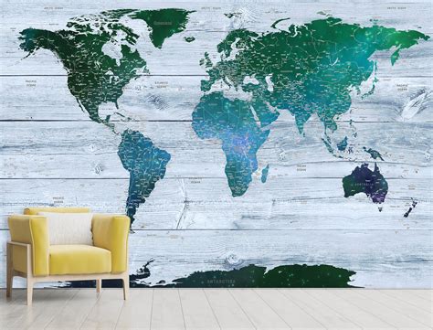 Mural World Map Decor Wallpeper Peel And Stick Wall Mural Map Etsy